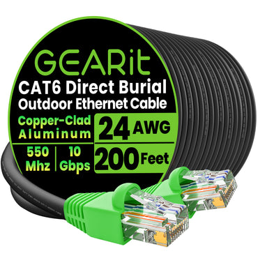 Cat6 CCA Outdoor Ethernet Cable for Direct Burial, Black