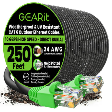 color_black | Cat6 CCA Outdoor Ethernet Cable for Direct Burial - Black / 250 Feet, image 1
