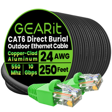 Cat6 CCA Outdoor Ethernet Cable for Direct Burial, Black