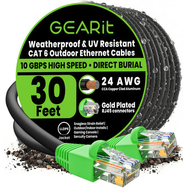 color_black | Cat6 CCA Outdoor Ethernet Cable for Direct Burial - Black / 30 Feet, image 1