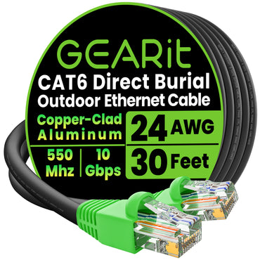 Cat6 CCA Outdoor Ethernet Cable for Direct Burial, Black
