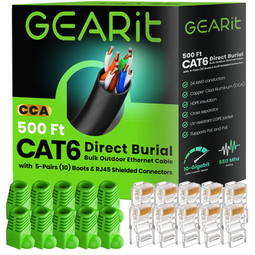 Cat6 outdoor bulk cable 500ft kit black