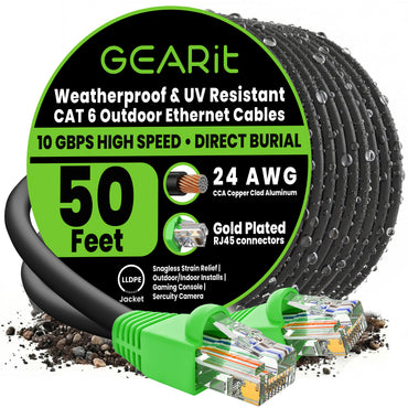 color_black | Cat6 CCA Outdoor Ethernet Cable for Direct Burial - Black / 50 Feet, image 1