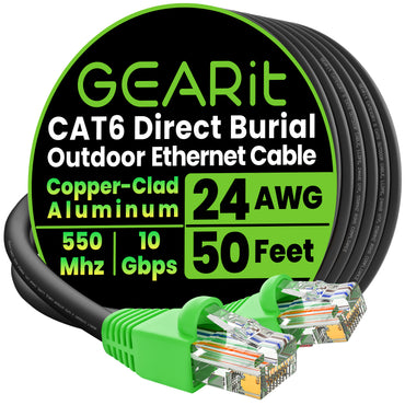 Cat6 CCA Outdoor Ethernet Cable for Direct Burial, Black