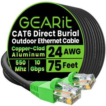 Cat6 CCA Outdoor Ethernet Cable for Direct Burial, Black