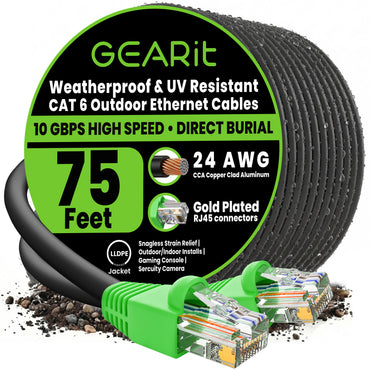 color_black | Cat6 CCA Outdoor Ethernet Cable for Direct Burial - Black / 75 Feet, image 1