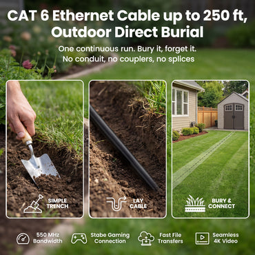 color_black | Cat6 CCA Outdoor Ethernet Cable for Direct Burial - Black / 100 Feet, image 2