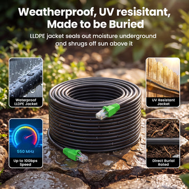 color_black | Cat6 CCA Outdoor Ethernet Cable for Direct Burial - Black / 200 Feet, image 5