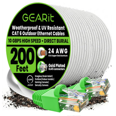 color_white | Cat6 CCA Outdoor Ethernet Cable for Direct Burial - White / 200 Feet, image 1