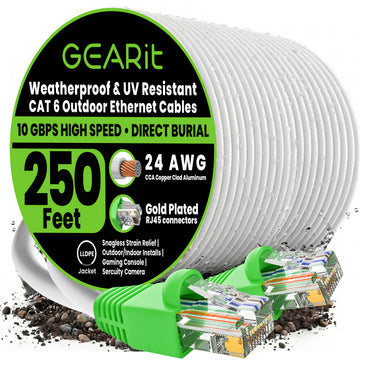 color_white | Cat6 CCA Outdoor Ethernet Cable for Direct Burial - White / 250 Feet, image 1