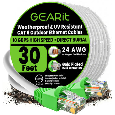 color_white | Cat6 CCA Outdoor Ethernet Cable for Direct Burial - White / 30 Feet, image 1