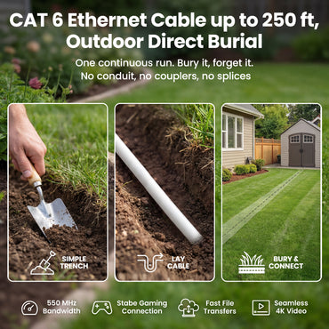 color_white | Cat6 CCA Outdoor Ethernet Cable for Direct Burial - White / 200 Feet, image 2