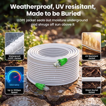color_white | Cat6 CCA Outdoor Ethernet Cable for Direct Burial - White / 200 Feet, image 5