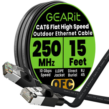 Black Cat6 Flat Outdoor Ethernet Cable