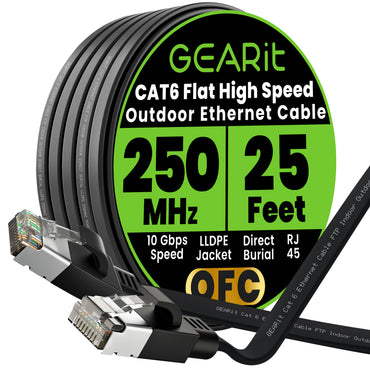 Black Cat6 Flat Outdoor Ethernet Cable