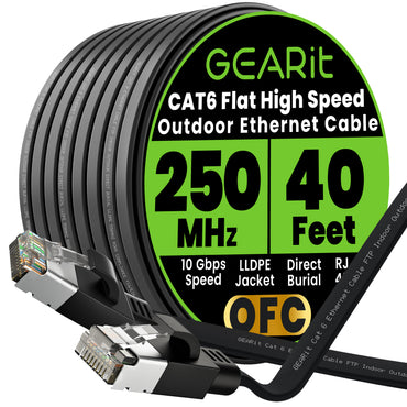 Black Cat6 Flat Outdoor Ethernet Cable