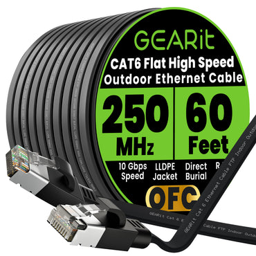 Black Cat6 Flat Outdoor Ethernet Cable