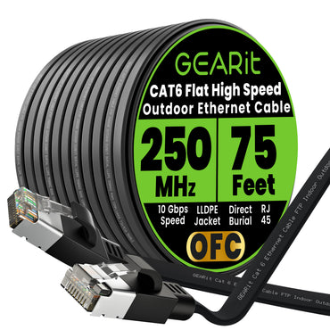 Black Cat6 Flat Outdoor Ethernet Cable