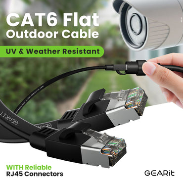Black Cat6 Flat Outdoor Ethernet Cable