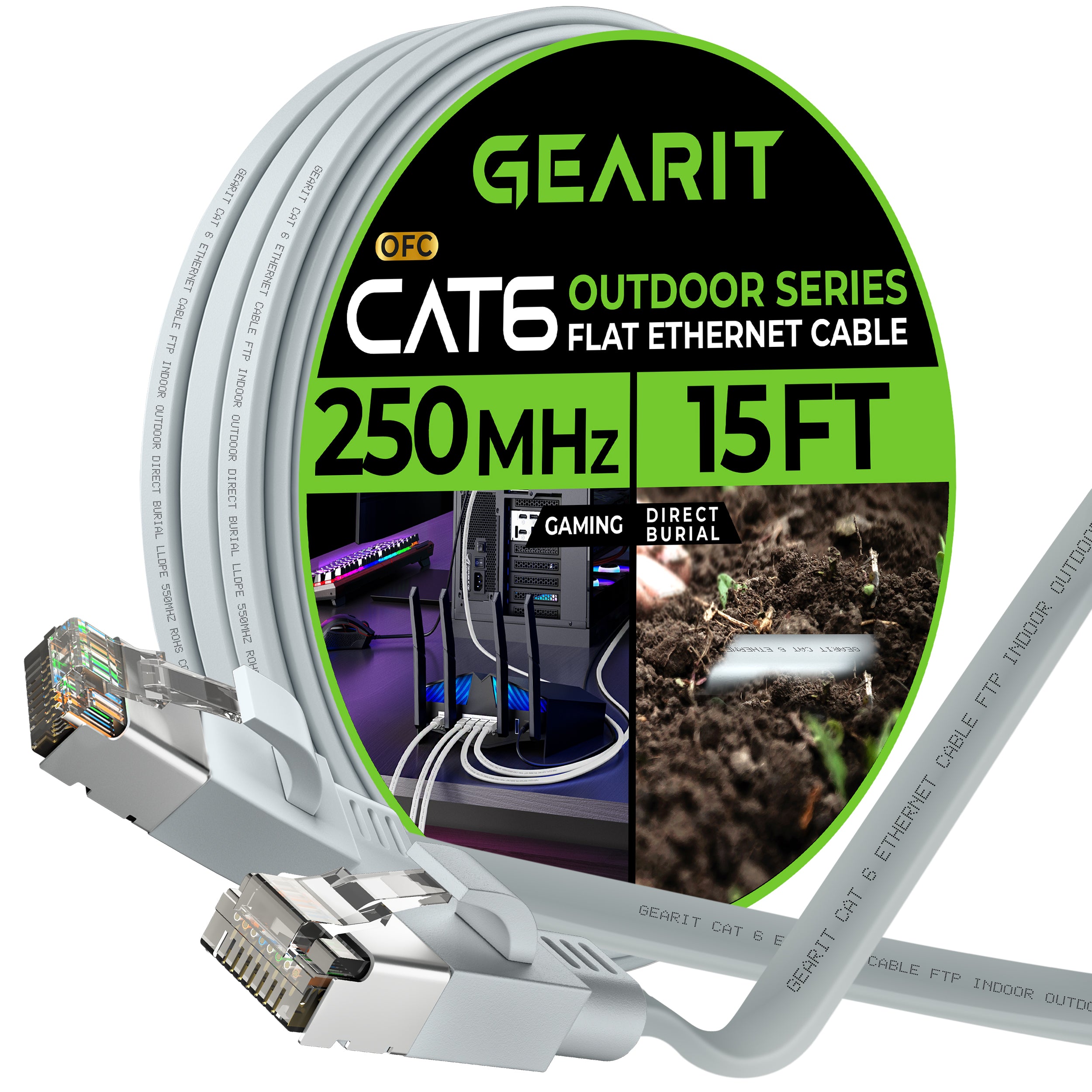 Gray Cat6 Flat Outdoor Cable GEARit