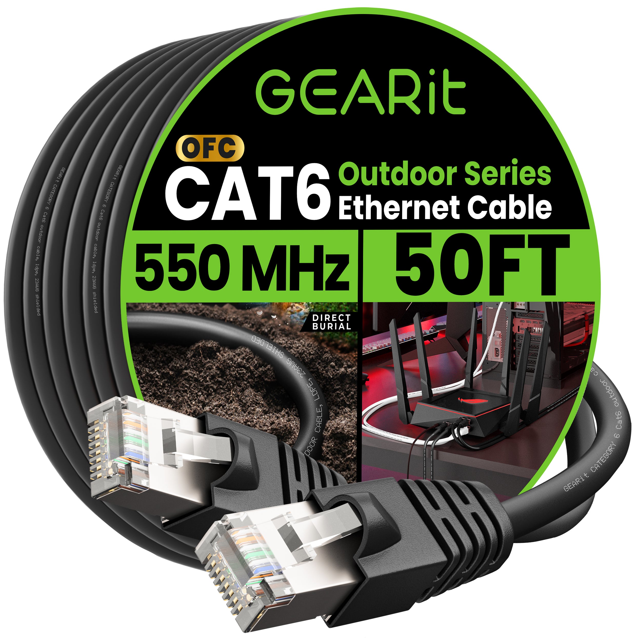 GearIT Cat 6 Outdoor Flat Ethernet Cable (50ft White) - Direct Burial Rated For Outdoor Use