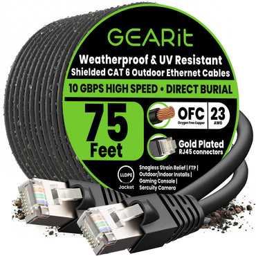 color_black | Cat6 Outdoor Ethernet Cable - Black / 75 Feet, image 1