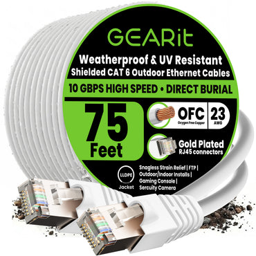 color_white | Cat6 Outdoor Ethernet Cable - White / 75 Feet, image 1