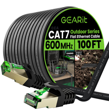Black Cat7 Flat Outdoor Ethernet Cable
