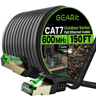 Black Cat7 Flat Outdoor Ethernet Cable