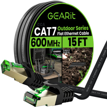 Black Cat7 Flat Outdoor Ethernet Cable