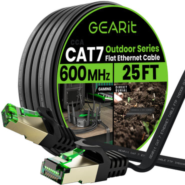 Black Cat7 Flat Outdoor Ethernet Cable