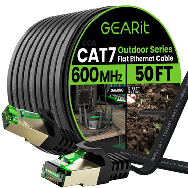 Black Cat7 Flat Outdoor Ethernet Cable