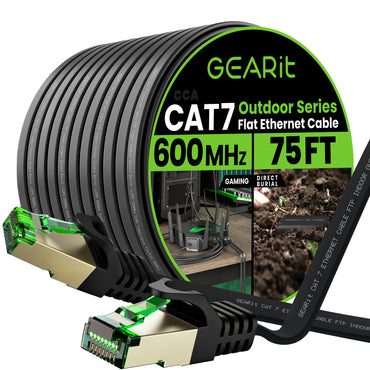 Black Cat7 Flat Outdoor Ethernet Cable