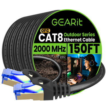 Cat8 Outdoor Ethernet Cable - Waterproof, Direct Burial, In-Ground, LLDPE, Black