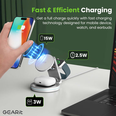 GEARit 3-in-1 15W MagSafe Wireless Charger Station