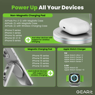 GEARit 3-in-1 15W MagSafe Wireless Charger Station