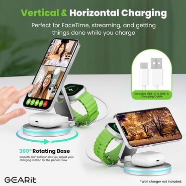 GEARit 3-in-1 15W MagSafe Wireless Charger Station