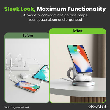 GEARit 3-in-1 15W MagSafe Wireless Charger Station