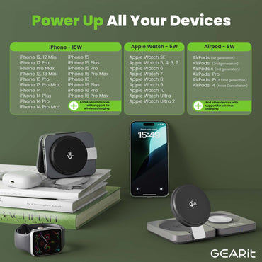 GEARit 3-in-1 Qi2 MagSafe Wireless Charging Station