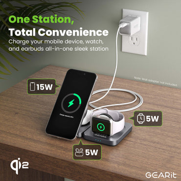 GEARit 3-in-1 Qi2 MagSafe Wireless Charging Station