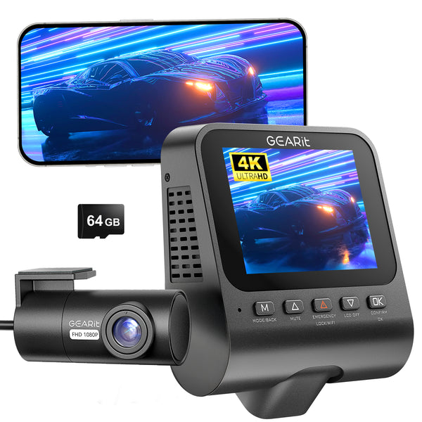 GEARit 4K Dual Dash Cam Front & Rear with WiFi GPS Night Vision 64GB Included