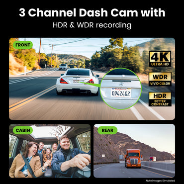 GEARit 3-Channel 4K Dash Cam - Front, Inside & Rear with GPS & Night Vision, 64GB Included