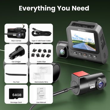 GEARit 3-Channel 4K Dash Cam - Front, Inside & Rear with GPS & Night Vision, 64GB Included
