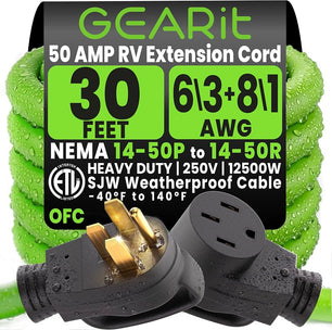 GEARit - RV/EV Extension Cord, 50 Amp, NEMA 14-50P to 14-50R, 6/3 8/1 AWG