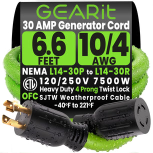GEARit - Generator Extension Cord - 30 Amp, NEMA L14-30P to L14-30R Twist Lock, 125/250V, 10/4 AWG STW