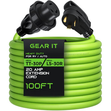 GEARit - RV Power Extension Cord - NEMA TT-30P to L5-30R Twist Locking, 125V, 10 AWG STW