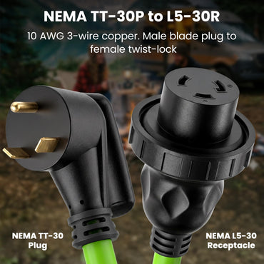 GEARit - RV Power Extension Cord - NEMA TT-30P to L5-30R Twist Locking, 125V, 10 AWG STW
