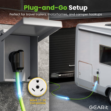 30-Amp Extension Cord for RV and Auto, 125-Volt, 3-Prong, 10/3 STW 10AWG Gauge 3 Wire, NEMA TT-30P to TT-30R, Outdoor, Waterproof, Outdoor Camper Power Cord