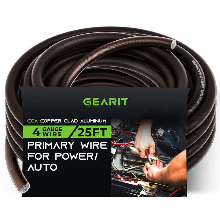 GearIT 4 Gauge Wire CCA - Primary Electrical Automotive Power/Ground Wire, 25 Feet - GearIT