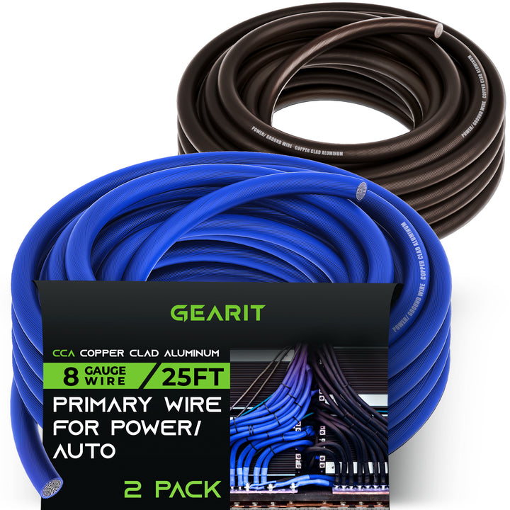 GearIT 8 Gauge Wire CCA - Primary Electrical Automotive Power/Ground Wire, 25 Feet - GearIT